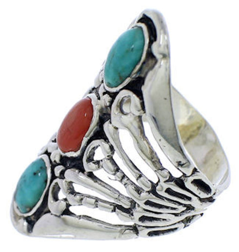 Turquoise Genuine Sterling Silver Coral Ring Size 5-3/4 UX33022